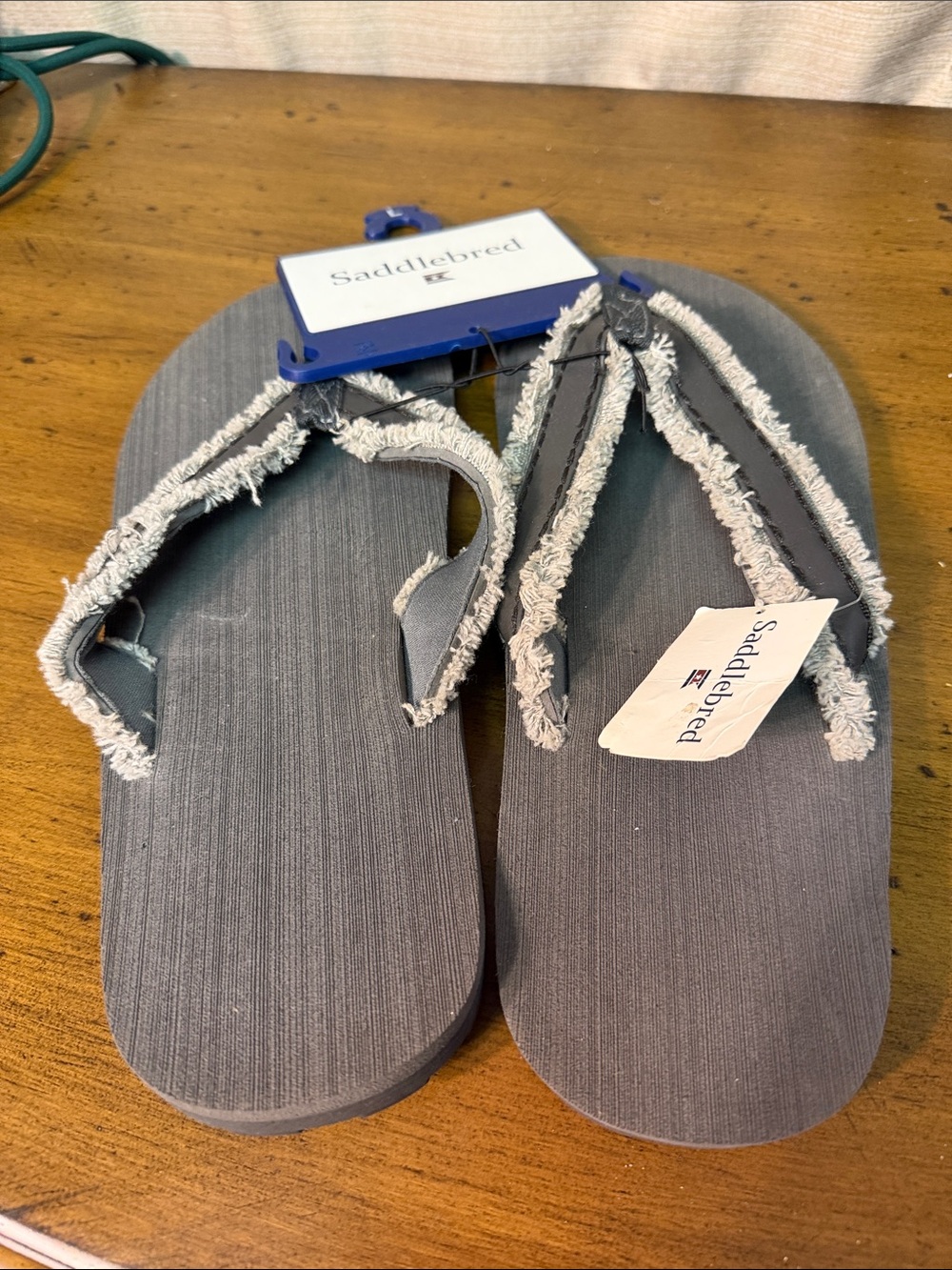 Saddlebred Gray Frayed Strap Flip Flop Sandals
